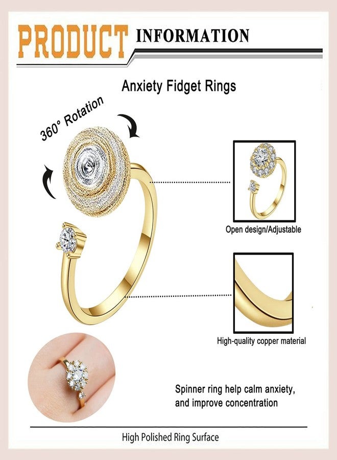 Honsny 6Pcs 14K Gold Plated Anxiety Rings for Women, Adjustable Spinner Anxiety Ring, CZ Butterfly Bee Moon Star Fidget Rings for Anxiety Stress Relief for Women - Image 5